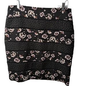 White House Black Market Womens Black Floral Pencil Skirt Size 12